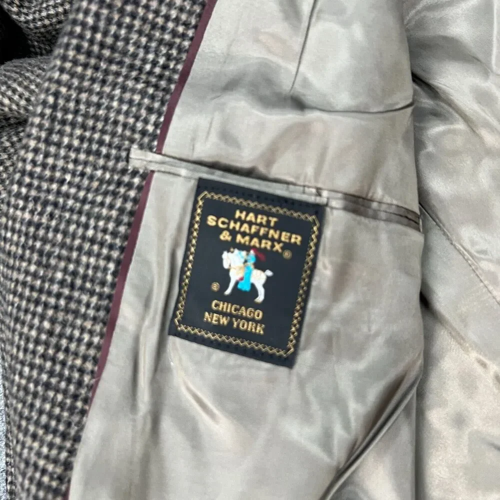 Vintage Hart Schaffner Marx Camel Blazer Men 42R Houndstooth 2-Button Sport Coat